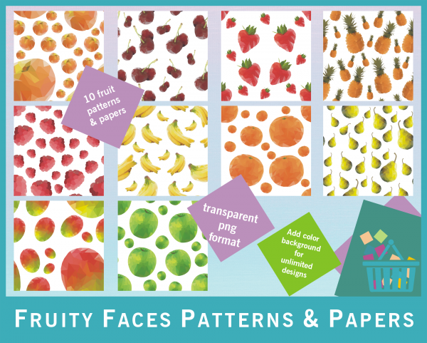 Low Poly Fruit Patterns Papers transparent png