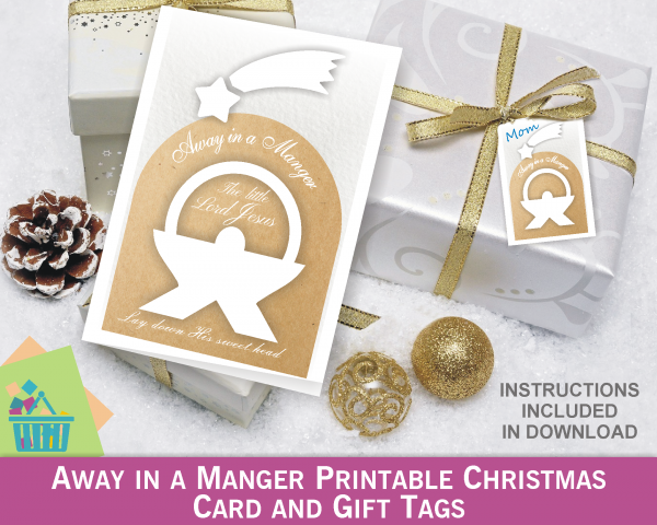 Away in a Manger Printable Christmas Card and Gift Tags