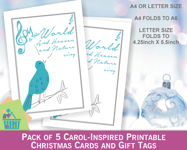 Pack of 5 Carol-inspired Printable Christmas Cards and Gift Tags