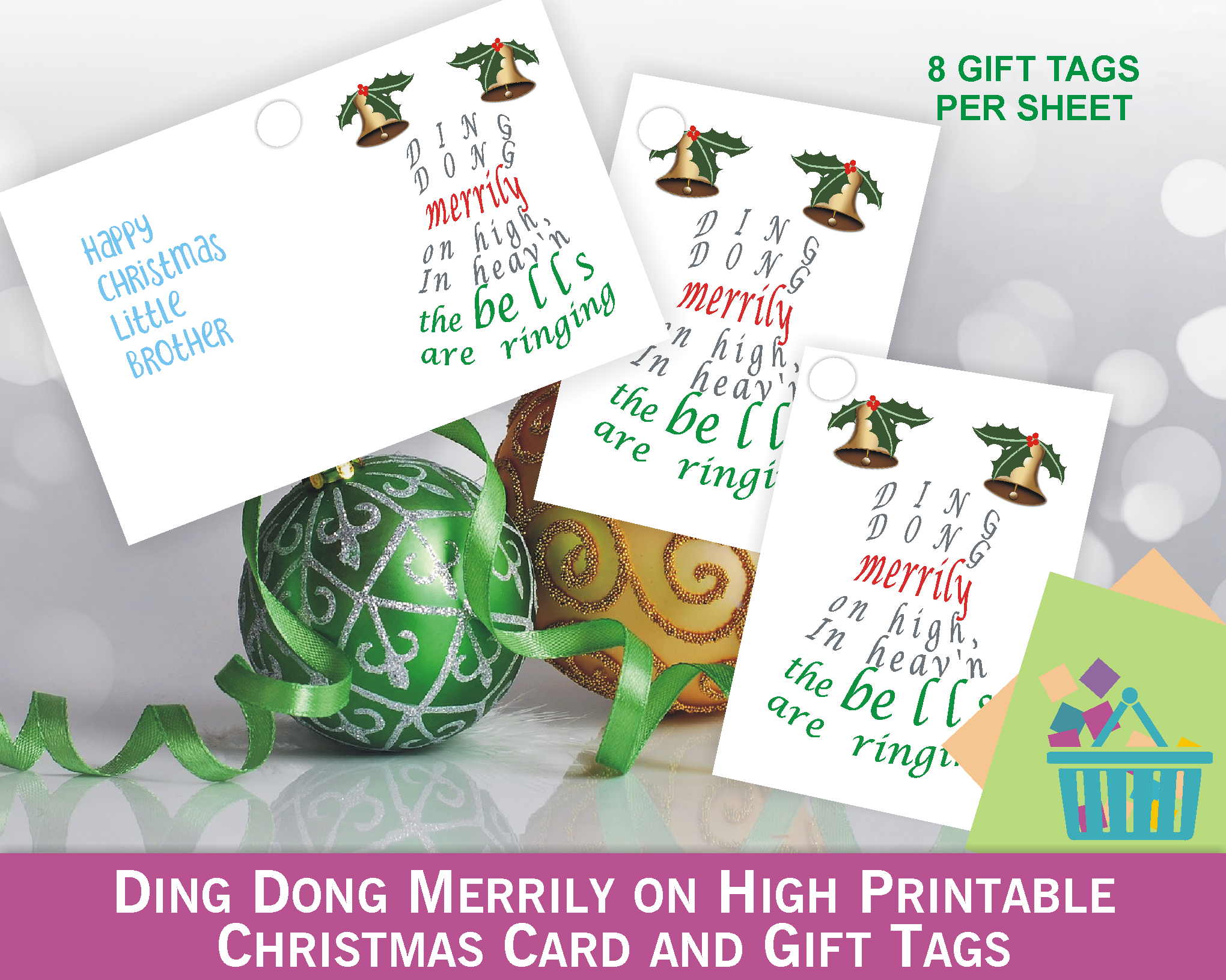 Printable Christmas Card and Gift Tags – Ding Dong Merrily on High