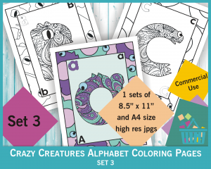 Crazy creatures animal alphabet coloring sheets - zentangle letters