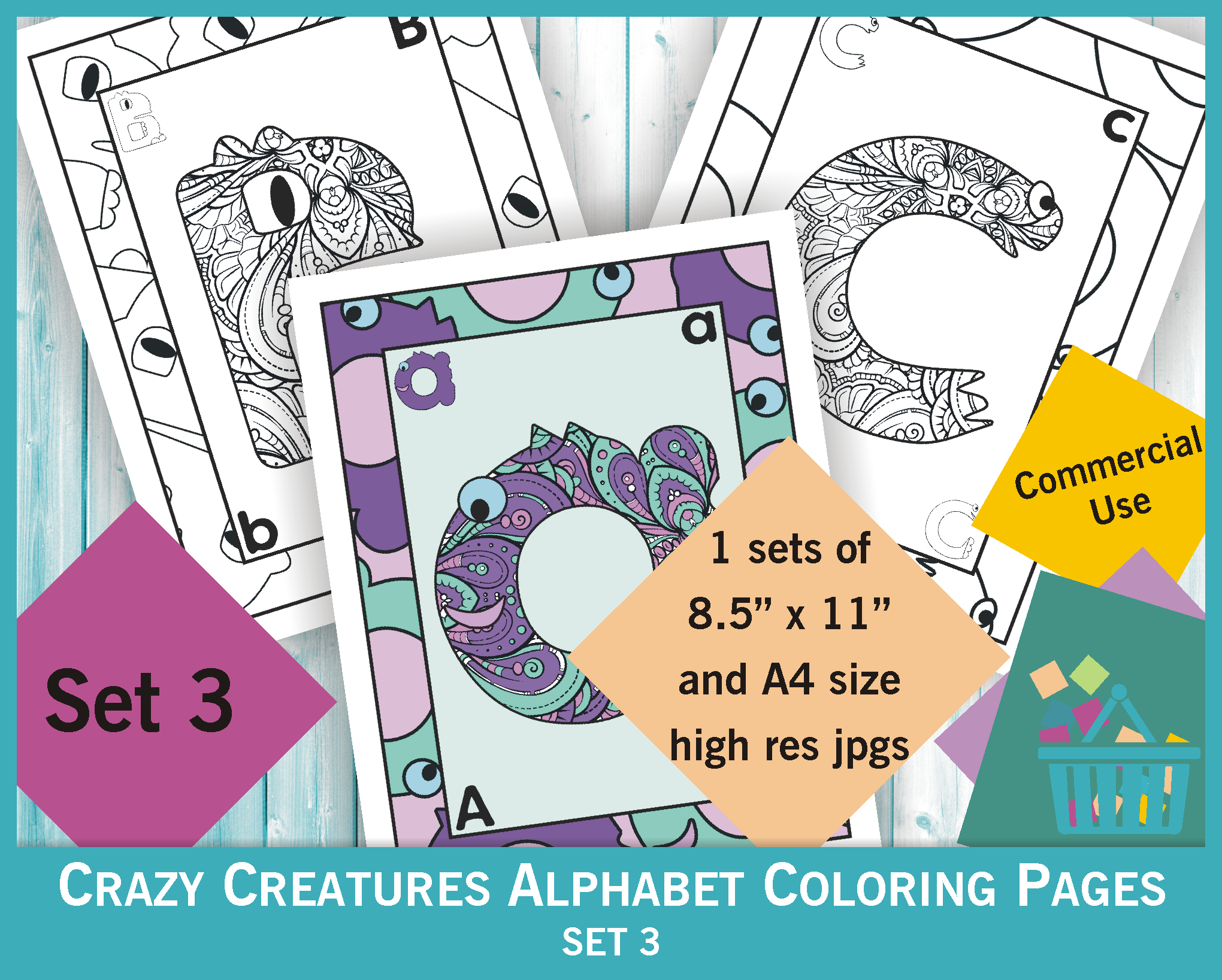 Crazy Creatures Animal Alphabet Coloring Pages – Set 20 – Zentangle ...